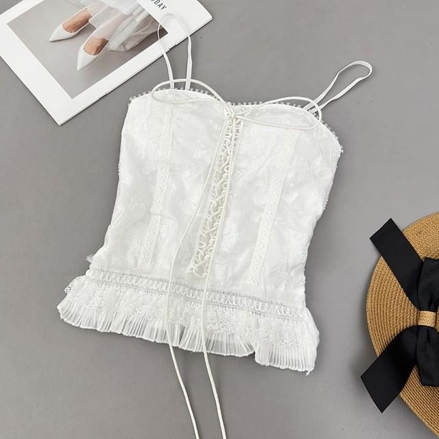 Lace-Up Ruffle Crop Camisole Top