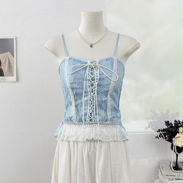Lace-Up Ruffle Crop Camisole Top