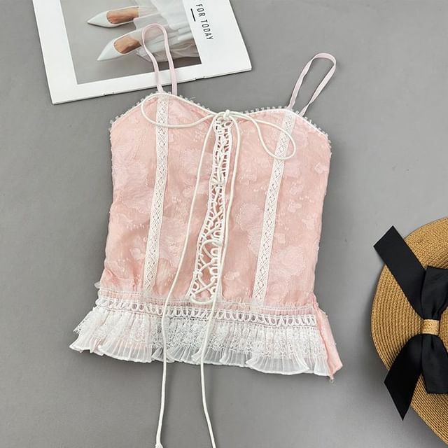 Lace-Up Ruffle Crop Camisole Top