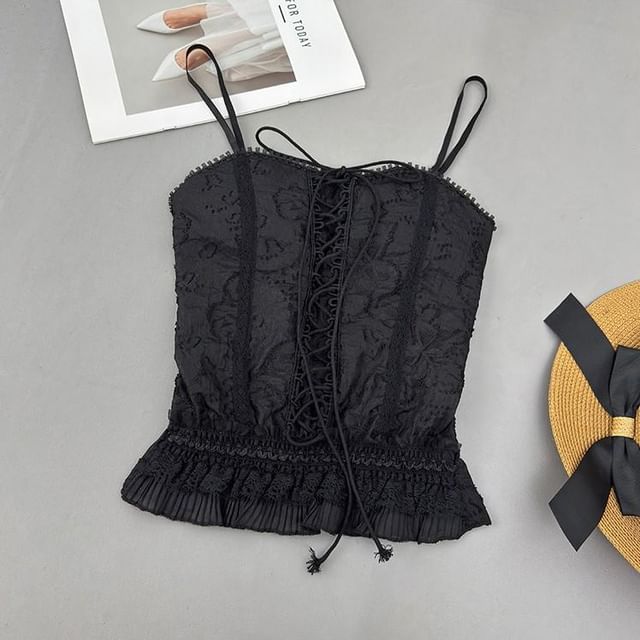 Lace-Up Ruffle Crop Camisole Top