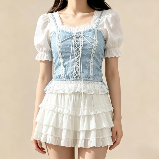 Lace-Up Ruffle Crop Camisole Top