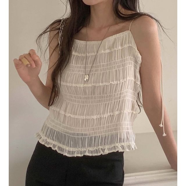 Textured Ruffled Hem Camisole Top