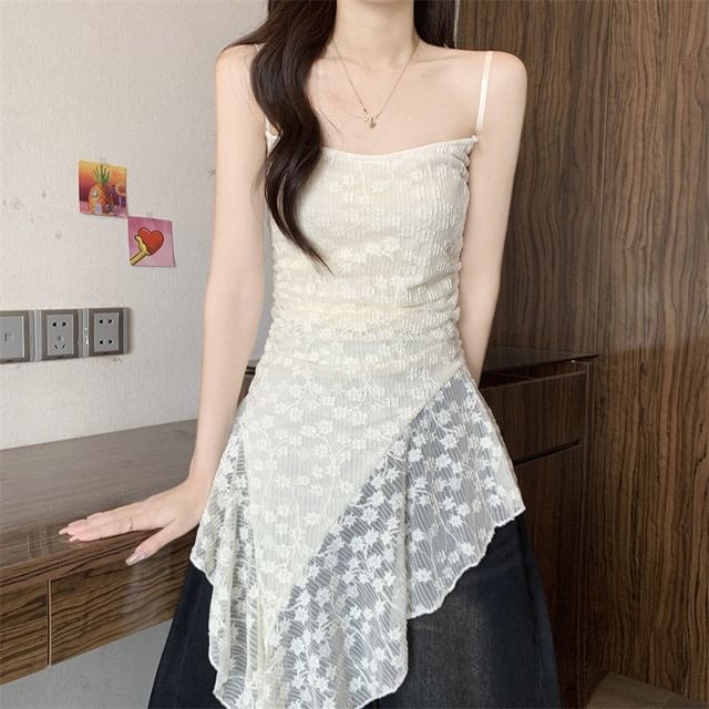 Floral Side-Slit Lace Camisole Top