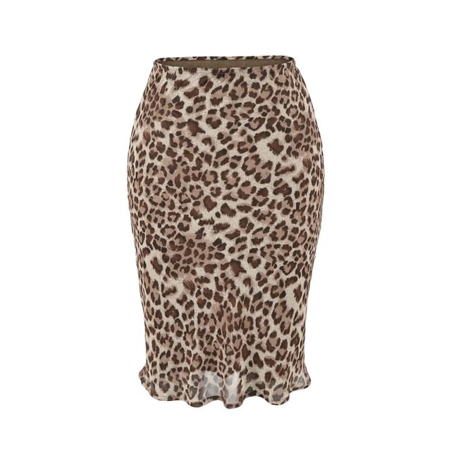 High Waist Leopard Print Mesh Mermaid Skirt (Various Designs)