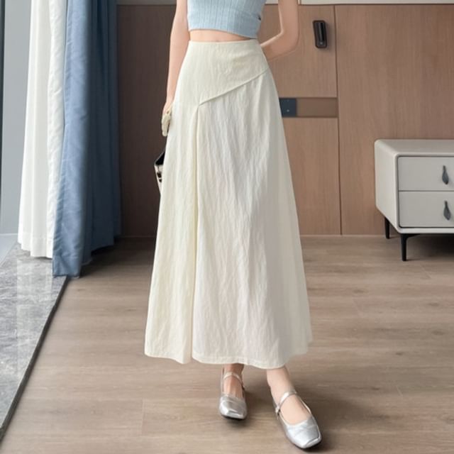High Waist Plain Slit Midi A-Line Skirt