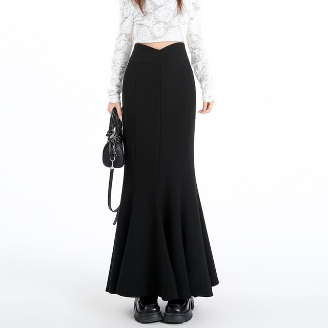 High Waist Plain Maxi Mermaid Skirt