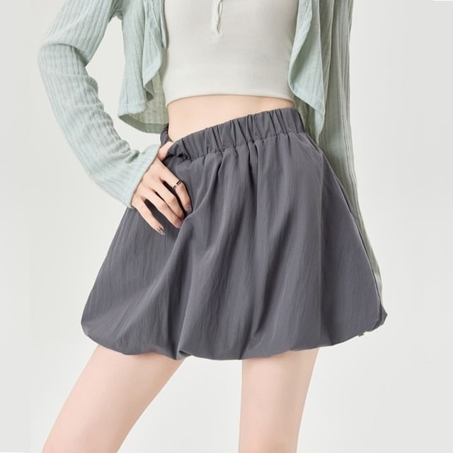 High Waist Plain Mini Balloon Skirt