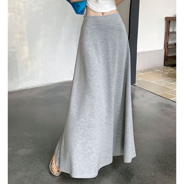 High Waist Plain Maxi A-Line Skirt