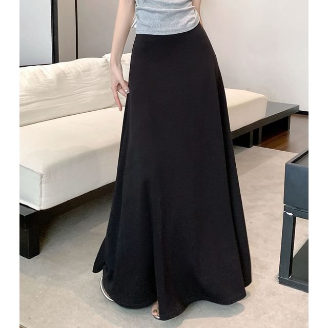 High Waist Plain Maxi A-Line Skirt