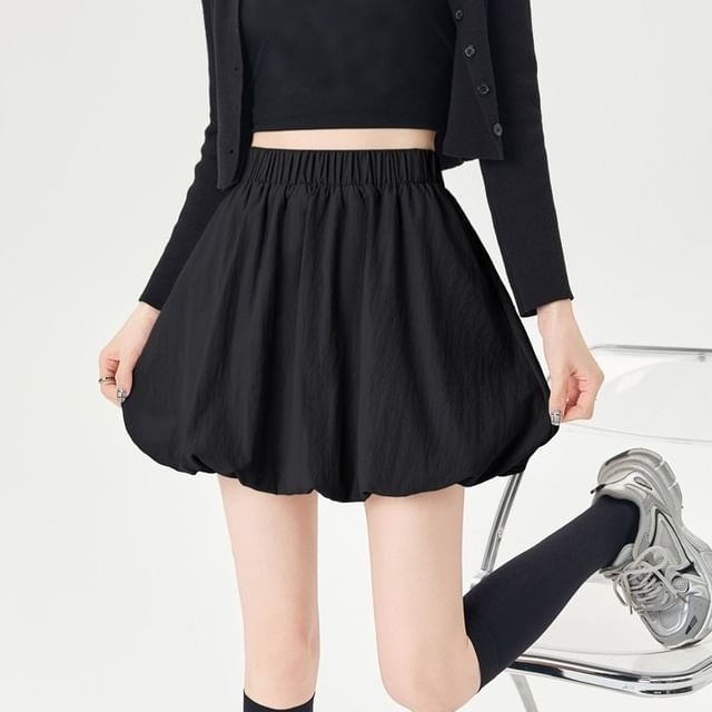 High Waist Plain Mini Balloon Skirt