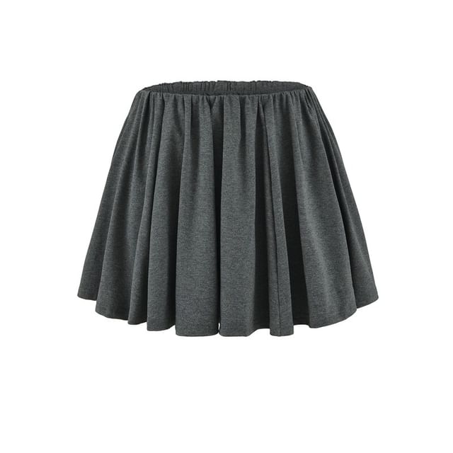 Elastic Waist Plain Mini A-Line Skirt