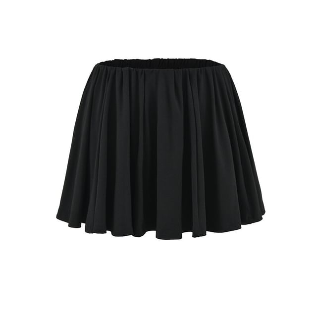 Elastic Waist Plain Mini A-Line Skirt