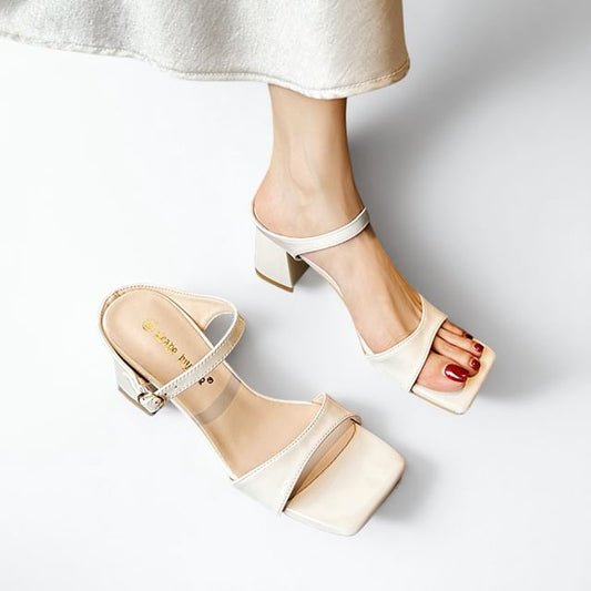 Block Heel Square Toe Slide Sandals