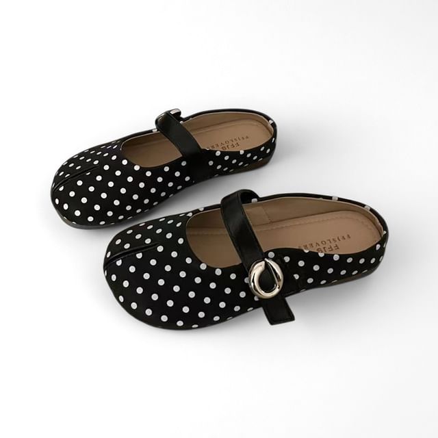 Split Toe Polka Dot Faux Leather Mary Jane Mules