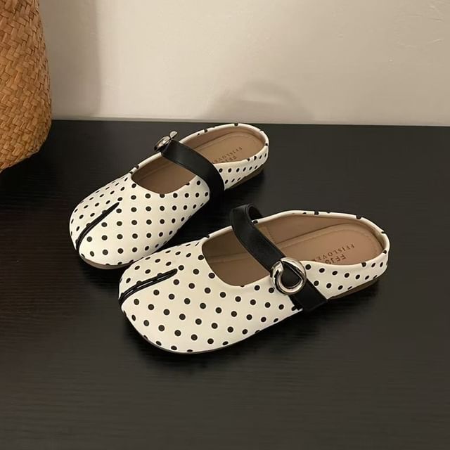 Split Toe Polka Dot Faux Leather Mary Jane Mules