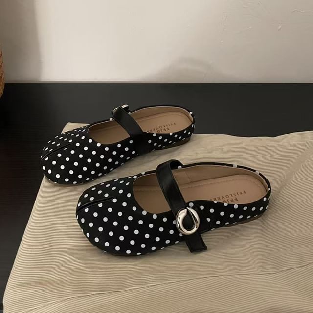 Split Toe Polka Dot Faux Leather Mary Jane Mules