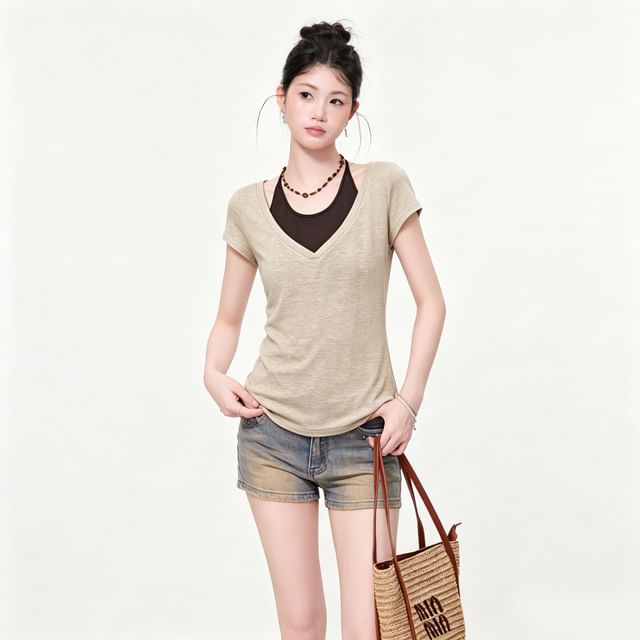 V-Neck Tee and Halter Cami Set