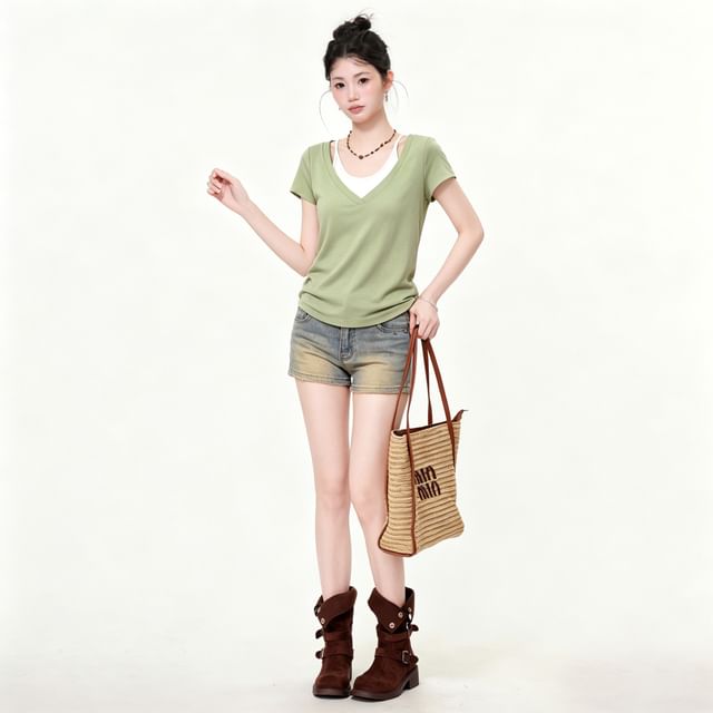 V-Neck Tee and Halter Cami Set