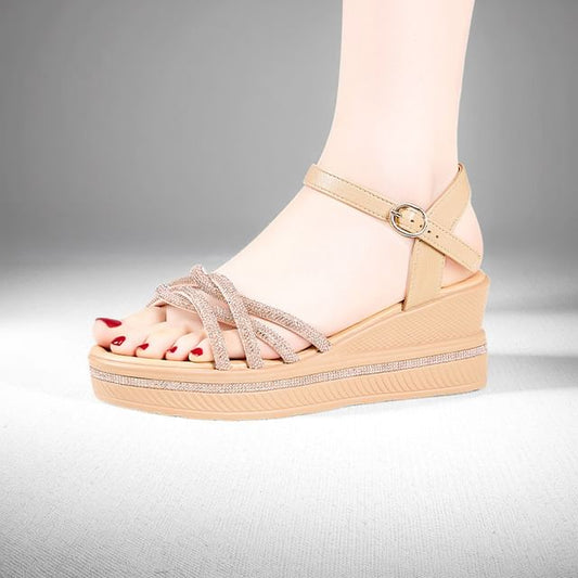 Wedge Heel Glitter Strap Sandals