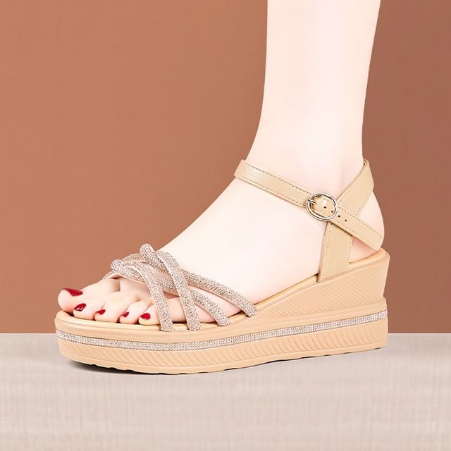 Wedge Heel Glitter Strap Sandals