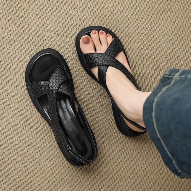 Platform Plain Faux Leather Slingback Sandals