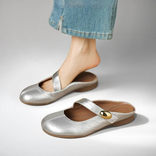 Low Heel Plain Faux Leather Mary Jane Mules