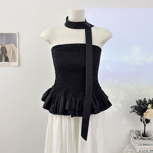 Strapless Smocked Flow Top & Twilly Set