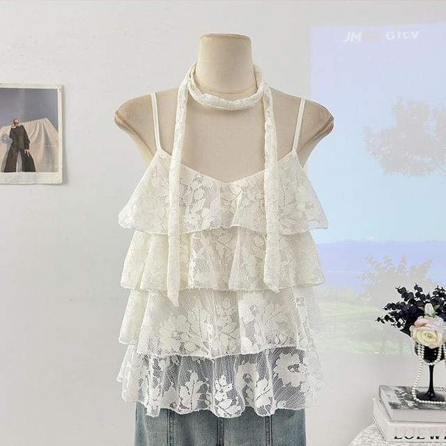 V-Neck Lace Camisole Top & Twilly Set