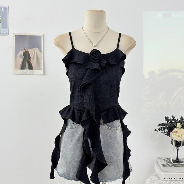 Floral Accent Ruffled Camisole Top