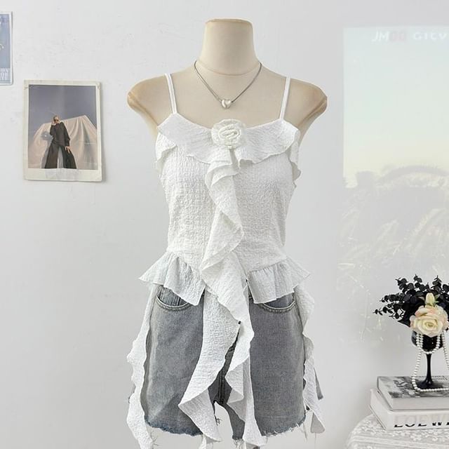 Floral Accent Ruffled Camisole Top