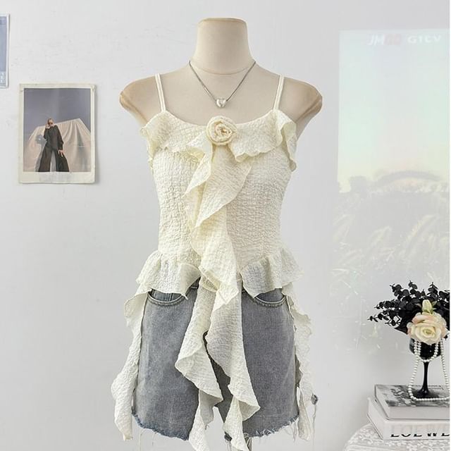 Floral Accent Ruffled Camisole Top