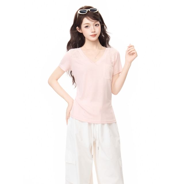 Short Sleeve V Neck Plain Slim Fit T Shirt