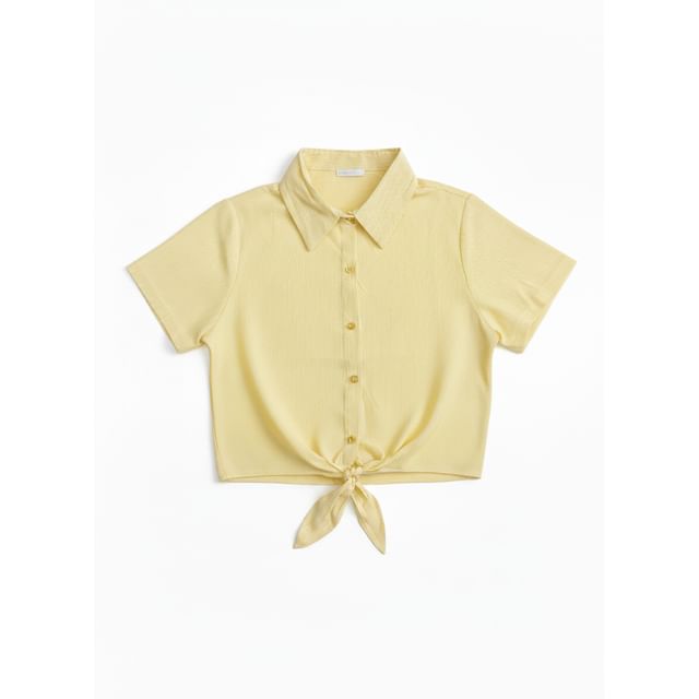 Short Sleeve Striped Knotted Crop Shirt