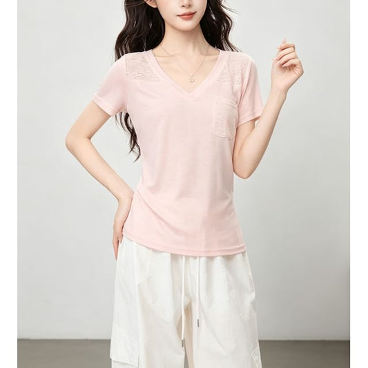 Short Sleeve V Neck Plain Slim Fit T Shirt