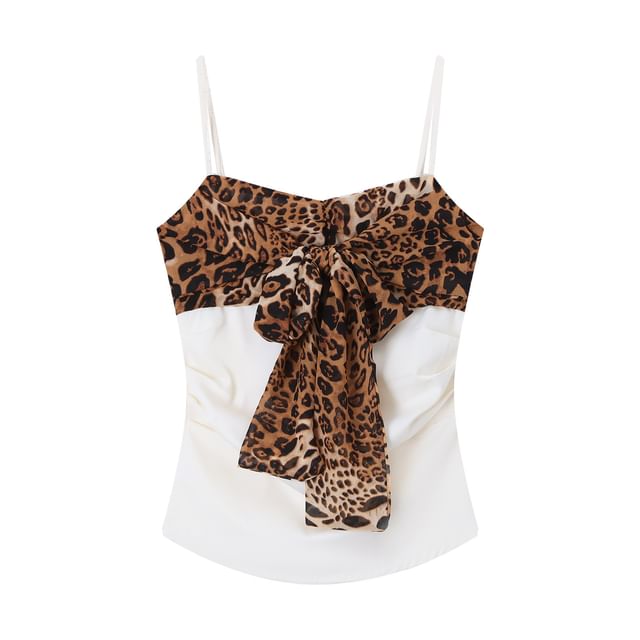 Spaghetti Strap Leopard Panel Camisole Top / Mid Rise Snake Print Midi A-Line Skirt