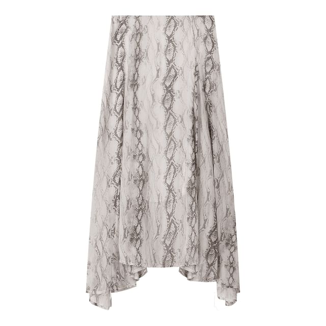 Spaghetti Strap Leopard Panel Camisole Top / Mid Rise Snake Print Midi A-Line Skirt