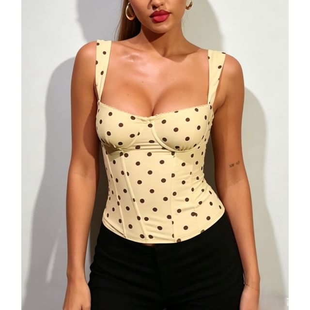 Polka Dot Square-Neck Corset Tank Top