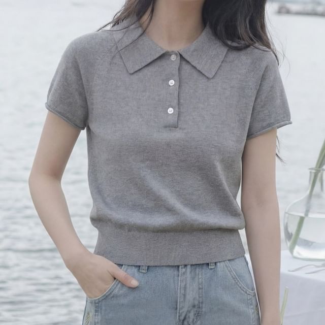 Short Sleeve Plain Knit Polo Shirt