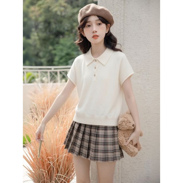 Short Sleeve Plain Knit Polo Shirt
