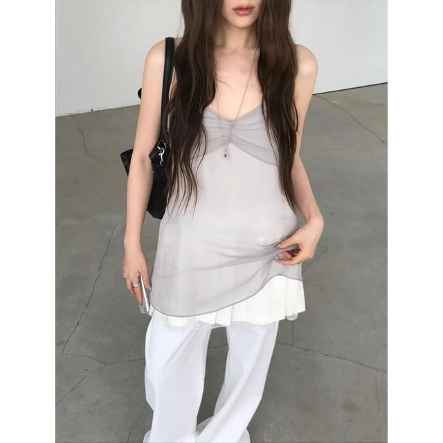 V-Neck Plain Flowy Camisole Top