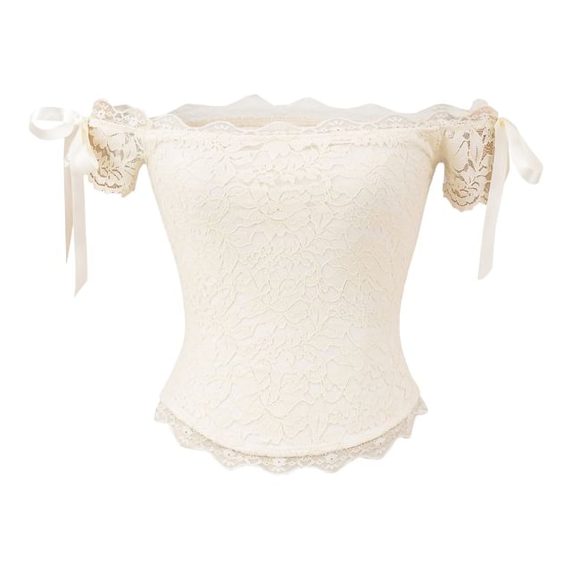Sleeveless Off Shoulder Plain Bow Lace Top