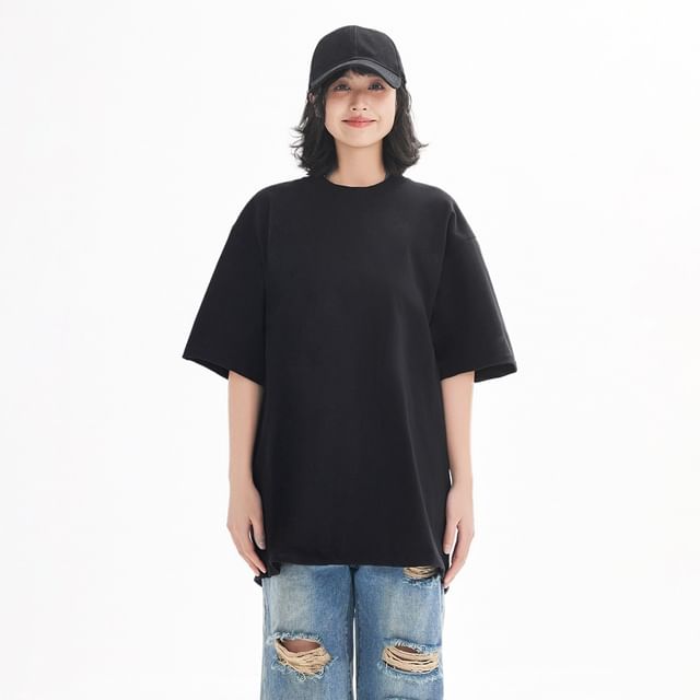Short-Sleeve Crew Neck Plain Oversized T-Shirt