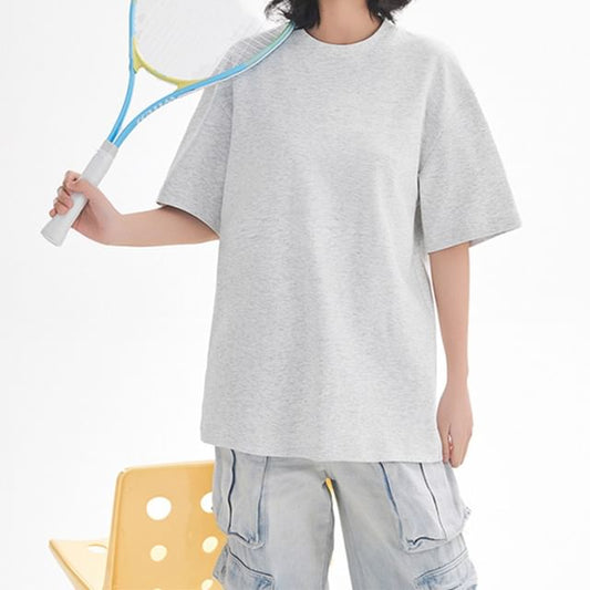 Short-Sleeve Crew Neck Plain Oversized T-Shirt