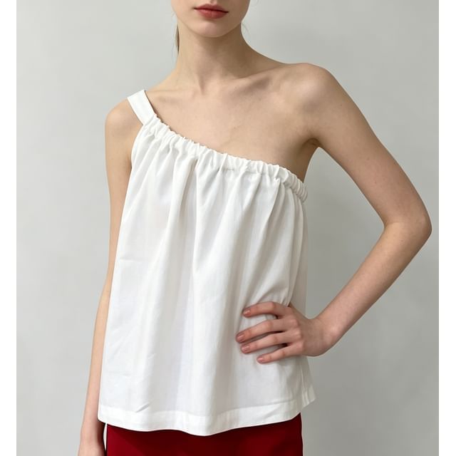 One Shoulder Loose-Fit Plain Tank Top