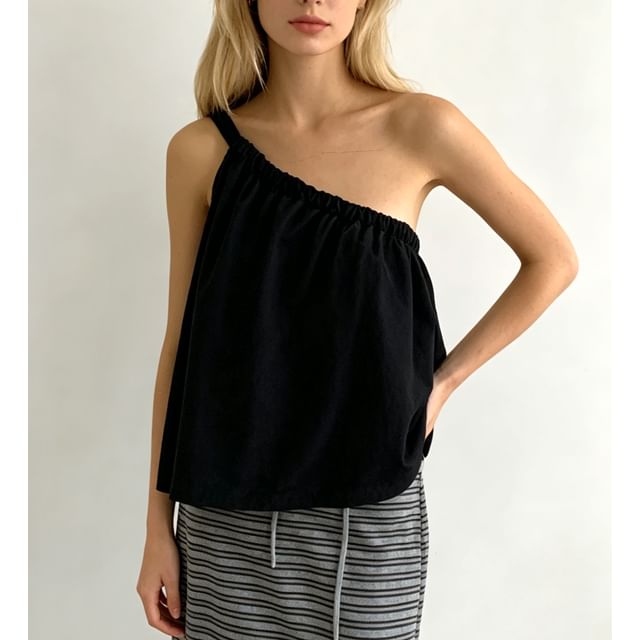 One Shoulder Loose-Fit Plain Tank Top