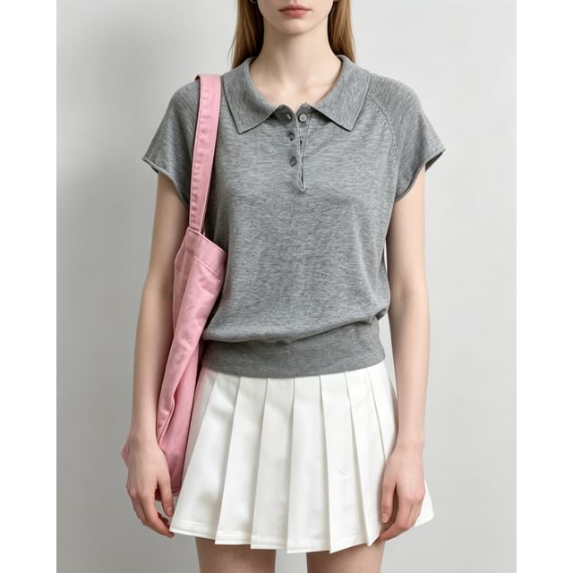 Short-Sleeve Knitted Polo Top