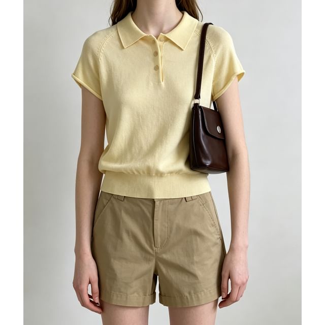 Short-Sleeve Knitted Polo Top