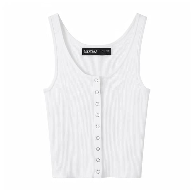 Plain Ribbed Button Up Tank Top