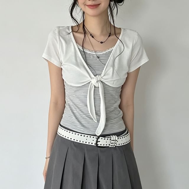 Striped Crop Top with Mock Two-Piece Effect
