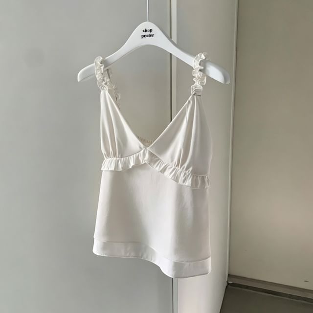 Sleeveless V-Neck Ruffle Trim Top